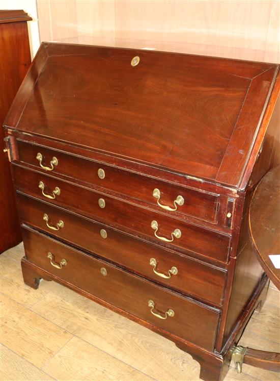 A George III period mahogany fall-front bureau, W.92cm